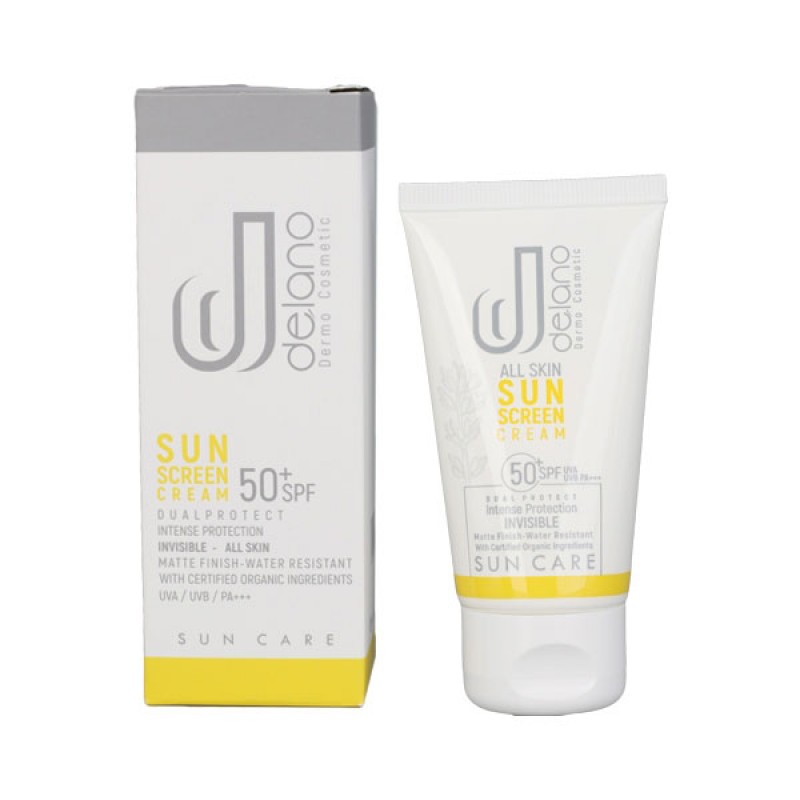 کرم ضد آفتاب  انواع پوست   spf 50  دلانو (بی رنگ)
